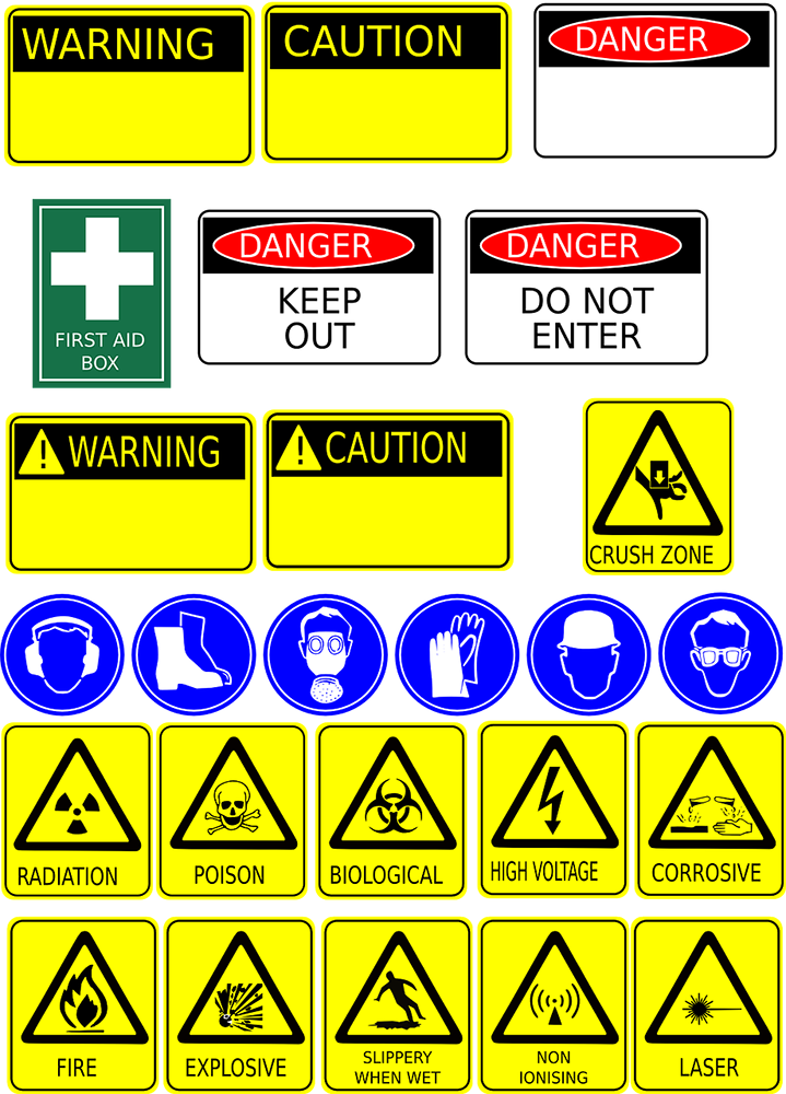 Health and Safety warning and hazard signs